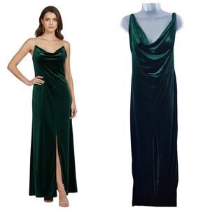 Fashion Nova Velvet Maxi Dress Women's Sz XL Green Adj Straps Front Slit Holiday